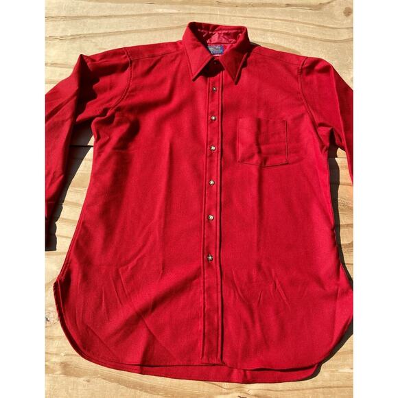 Pendelton Pure Virgin Wool Men's Button Down Pocket Red Sz. L‎ USA Made - Picture 2 of 8